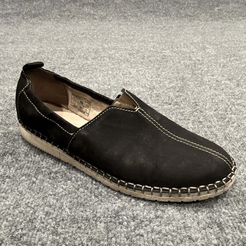 Josef Seibel Sophie Black Leather Slip On Loafer Round Toe Women US 9-9.5 EU 40